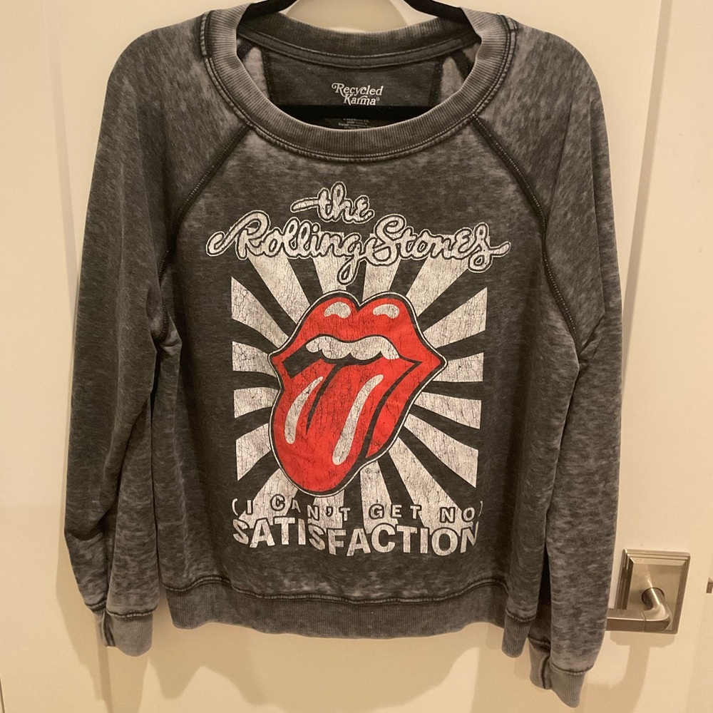 Rolling Stones Black Vintage-Look Sweatshirt with Red Tongue Graphic - Picture 2 of 7